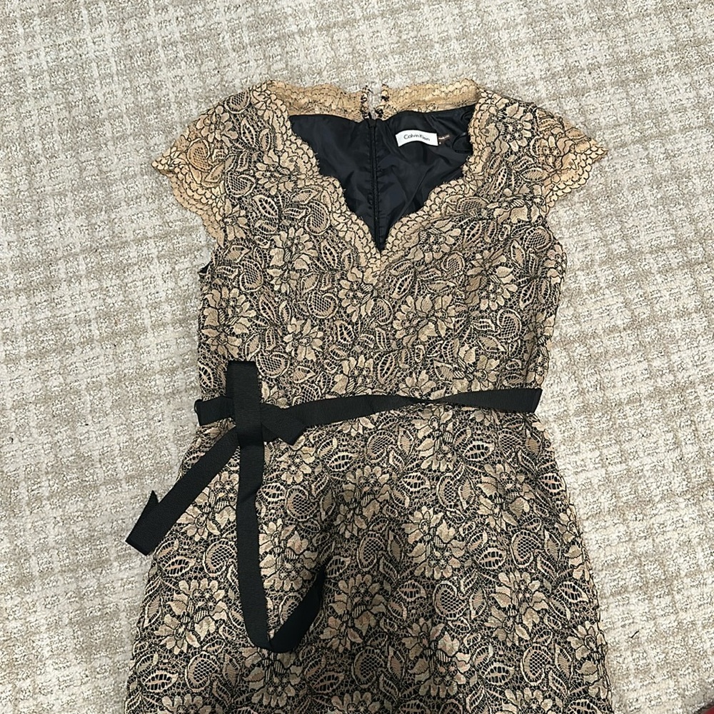 Stunning black and tan lace Calvin Klein dress